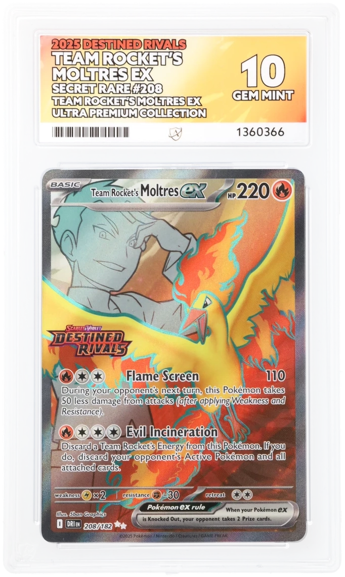 ACE GRADED 10 GEM MINT Perfect Subs Team Rockets Moltres 208/182 Stamped Promo