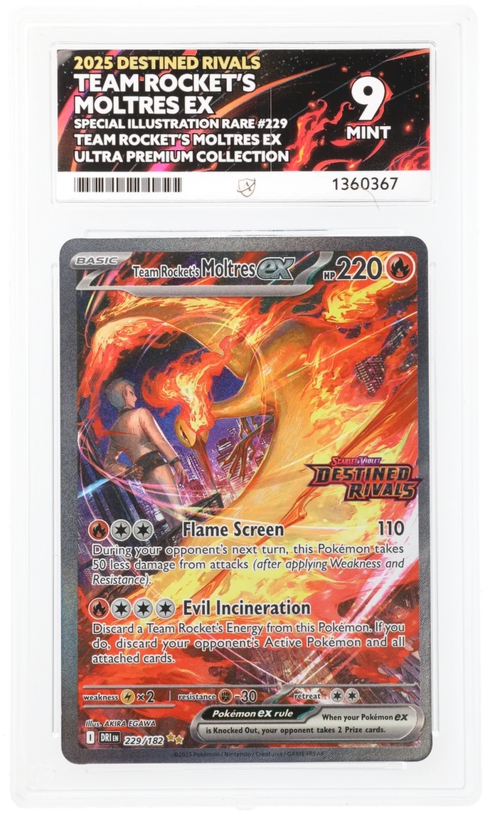 ACE GRADED 9 MINT Team Rocket's Moltres ex [Stamped] #229 Destined Rivals