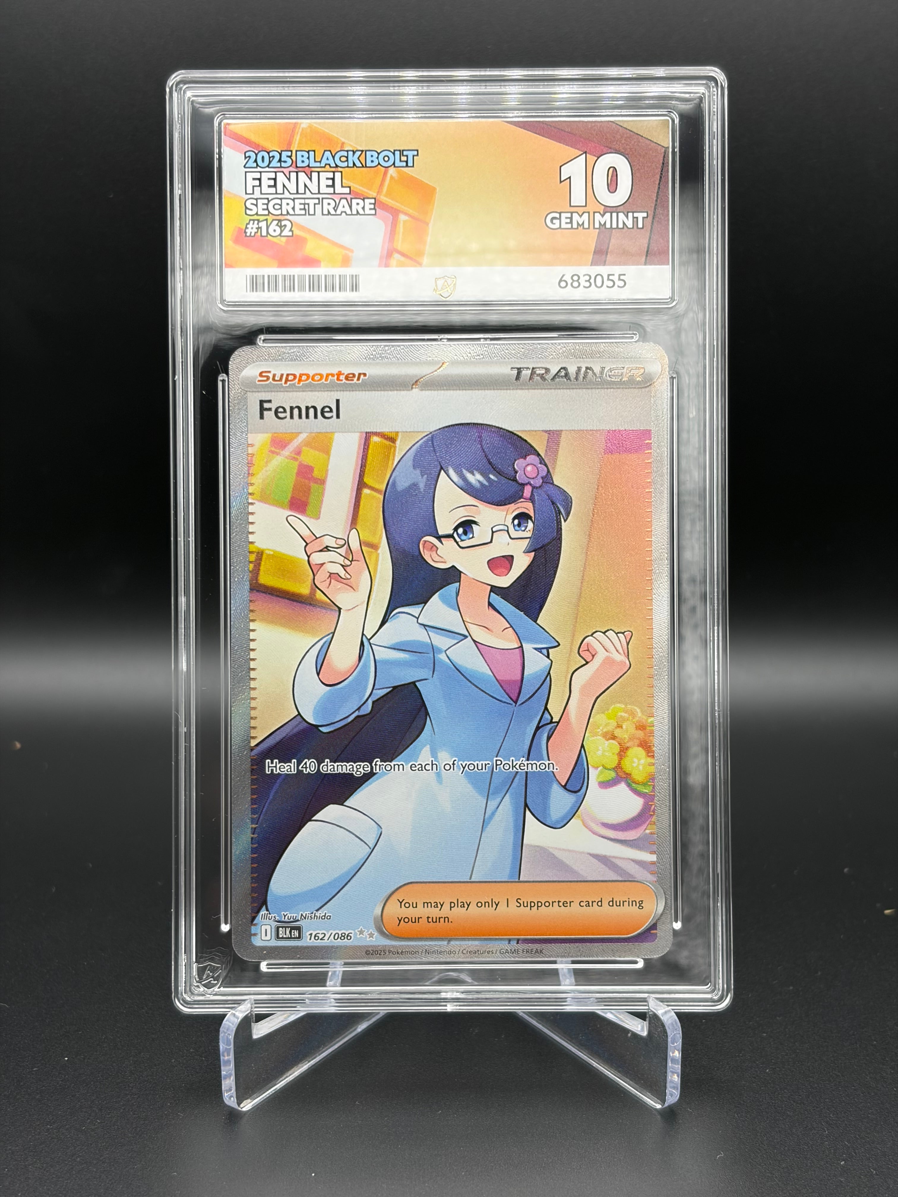 fennel pokemon card ACE GRADED 10 GEM MINT Pokemon Black Bolt Fennel 162/086