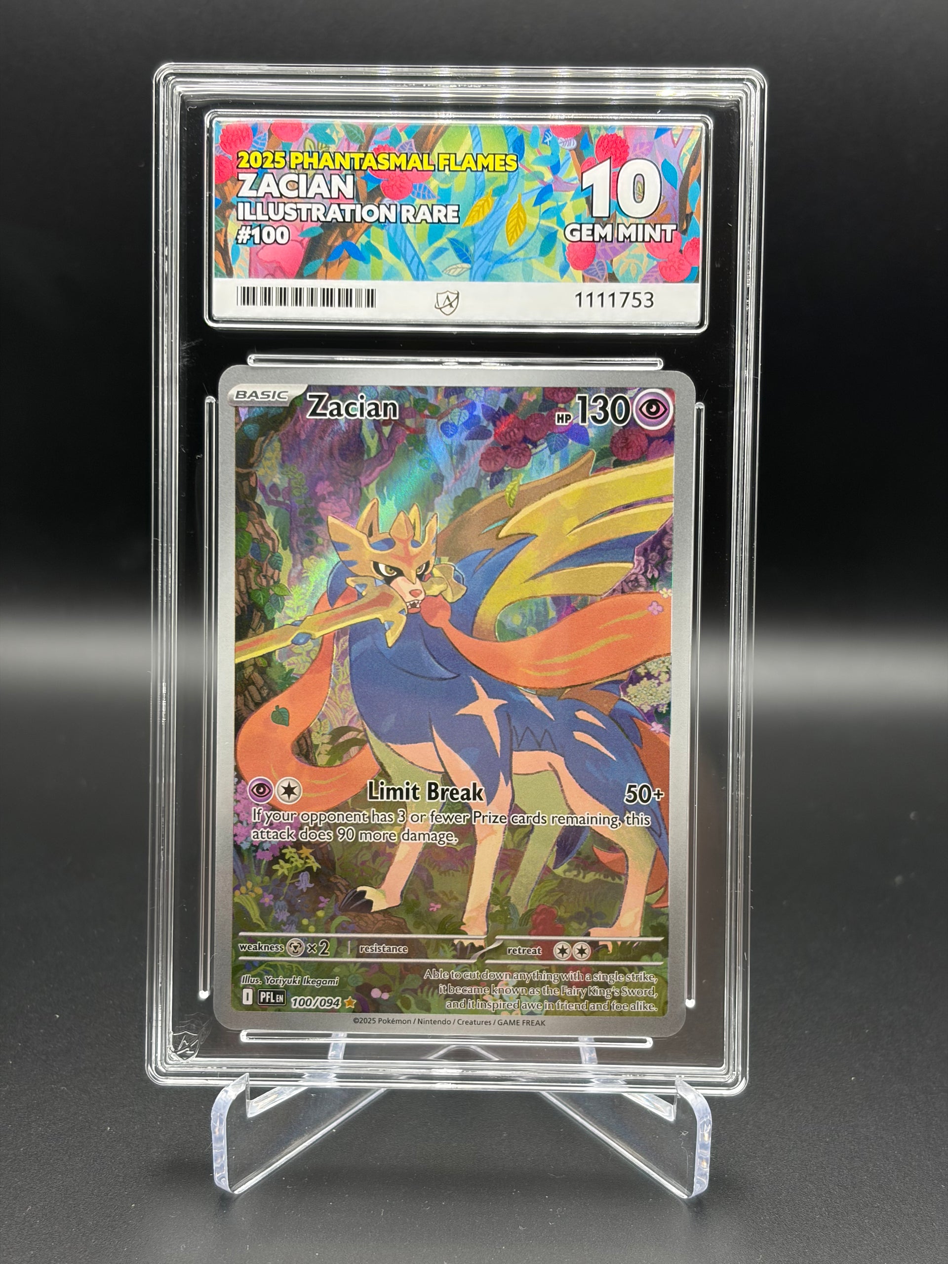 ACE GRADED 10 GEM MINT Zacian 100/094 Phantasmal Flames – Card