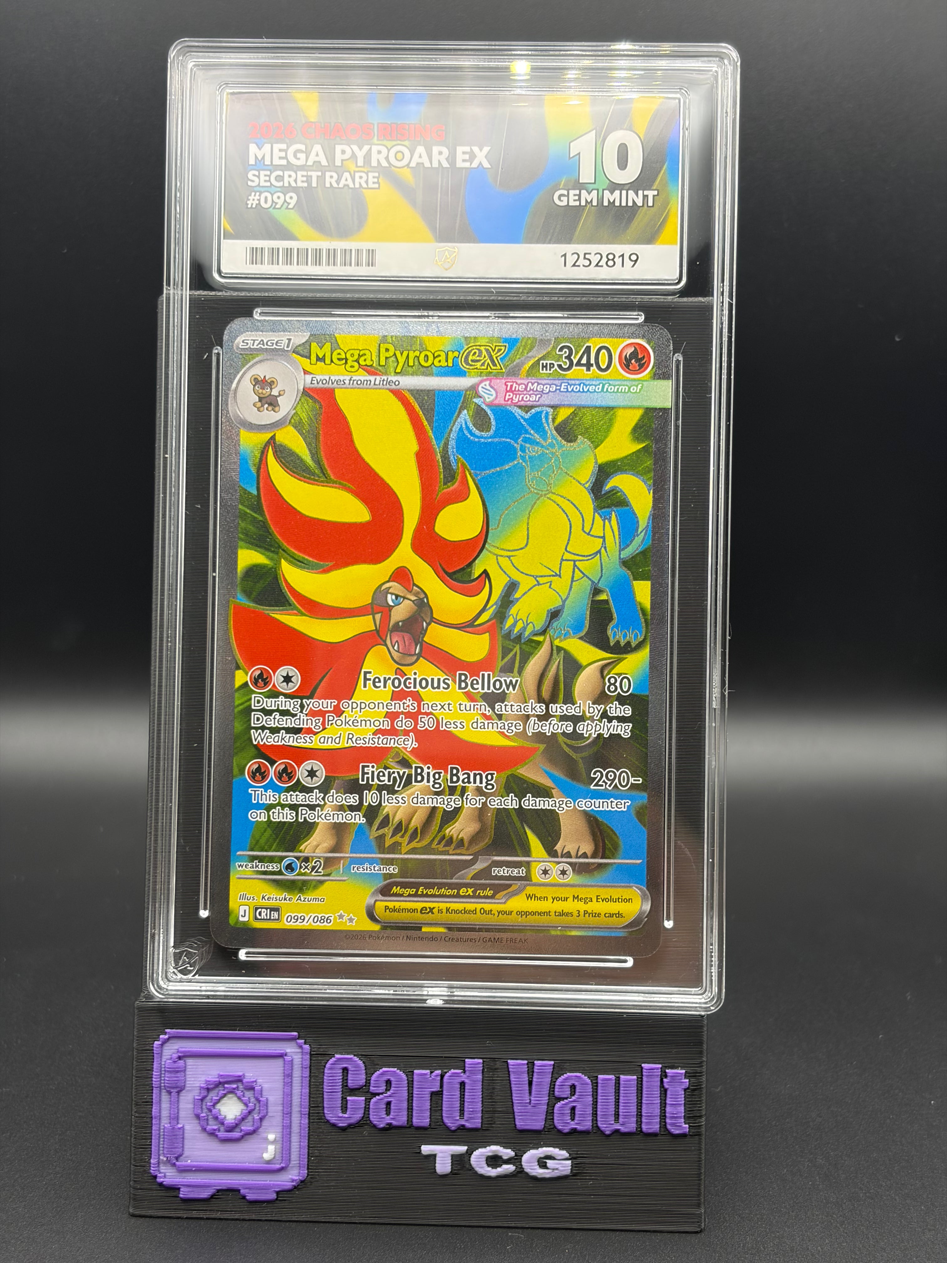 ACE Graded 10 Gem Mint - Perfect Sub Grades Mega Pyroar 099/086 - Chaos Rising