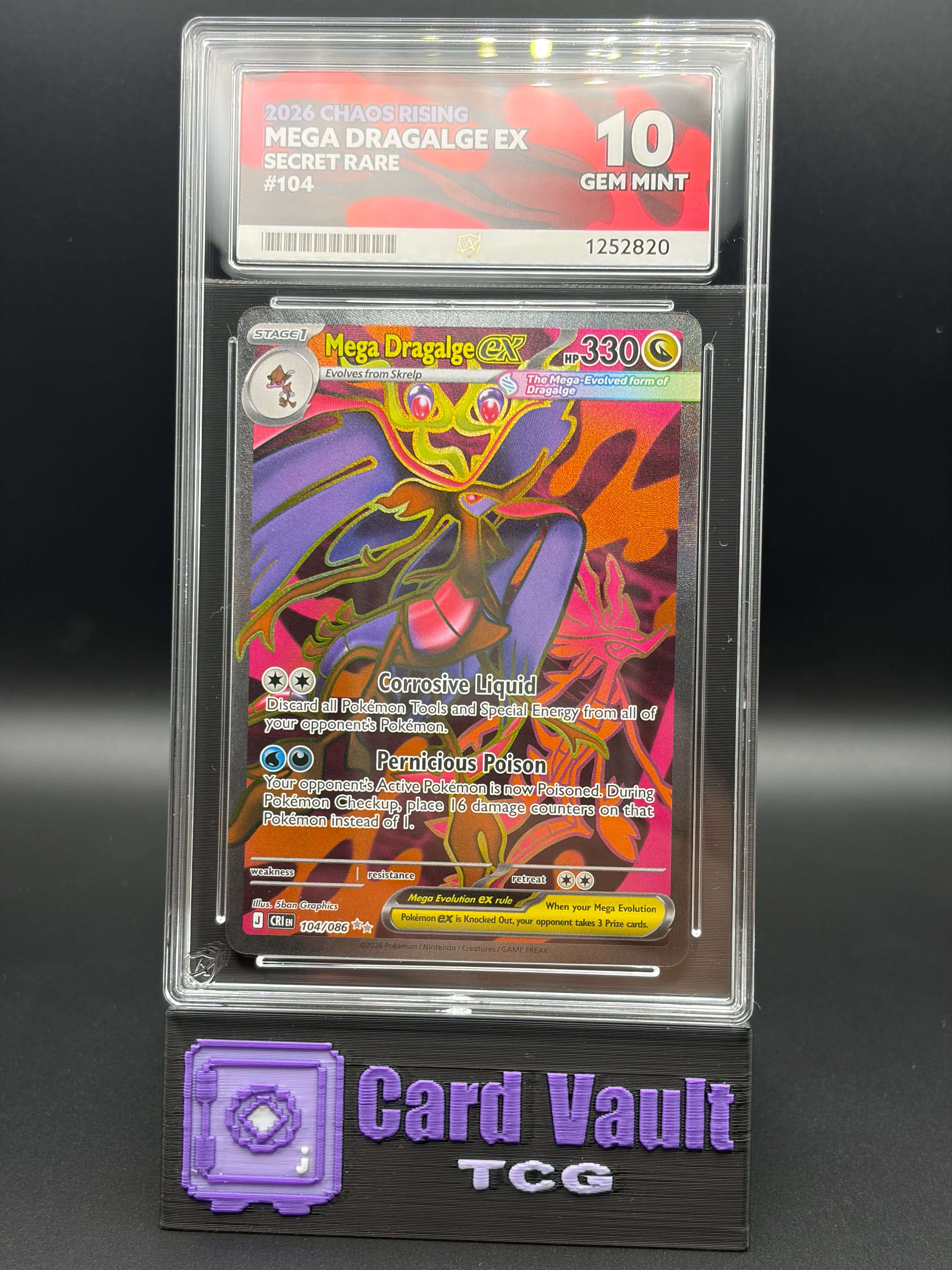 ACE GRADED 10 GEM MINT Perfect Sub Grades Mega Dragalge Chaos Rising