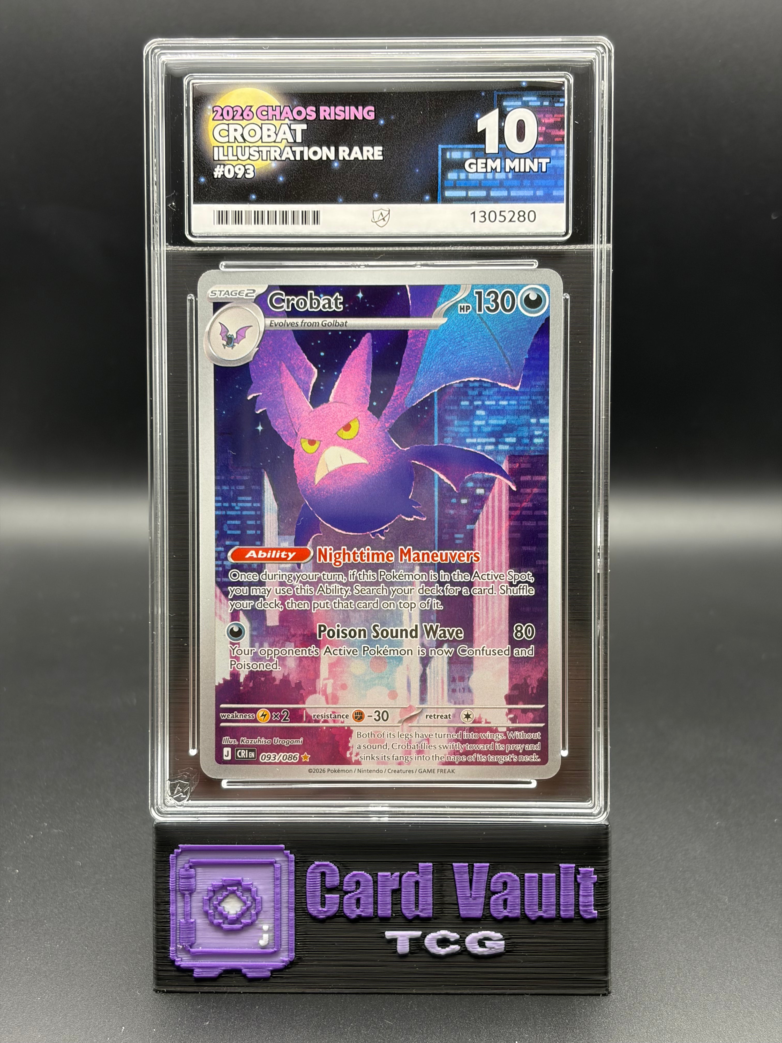 ACE GRADING 10 GEM MINT PERFECT SUB GRADES Crobat 2026 Chaos Rising 093/086