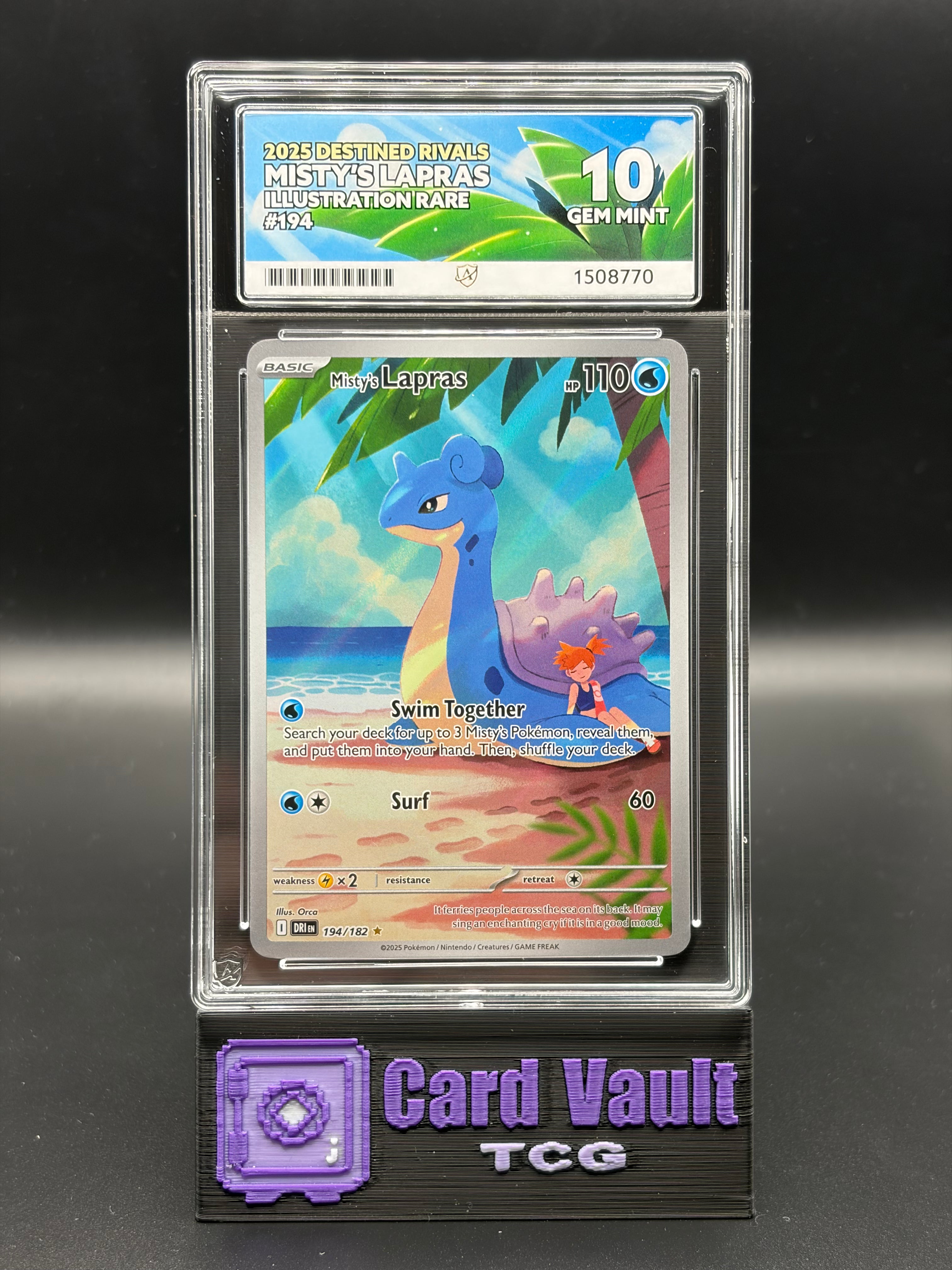 ACE GRADING 10 GEM MINT Perfect Sub grades Pokemon Misty's Lapras 194/182
